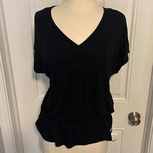 Cabi black v neck drawstring waist top style #5928 Rayon Blend Top - Size M